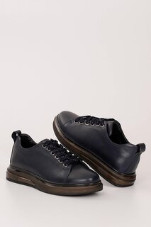 ТЕМНО-СИНИЕ мужские повседневные кроссовки из натуральной кожи на шнуровке 01855 GÖNDERİ(R)