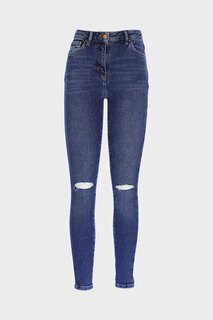 Темно-синие рваные джинсовые брюки скинни с высокой талией Judy C 4521-195 CROSS JEANS
