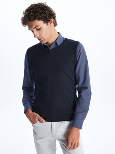 Мужской трикотажный свитер Standard Mold с V-образным вырезом LCWAIKIKI Classic, новый темно-синий