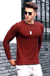 Мужской трикотажный свитер бордово-красного цвета с круглым вырезом 4637 MADMEXT