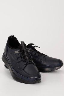 ТЕМНО-СИНИЕ платиновые повседневные мужские кроссовки из натуральной кожи с круглым носком на шнуровке 42440 GÖNDERİ(R)
