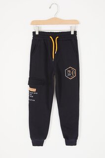 Темно-синие спортивные штаны для мальчиков с карманами и шнурком Commando 17054 Cansın Mini