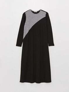 Женское платье с длинным рукавом с круглым вырезом и цветными блоками LCW Grace, новый черный