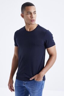 Темно-синяя мужская базовая футболка со стандартным круглым вырезом и короткими рукавами TOMMYLIFE