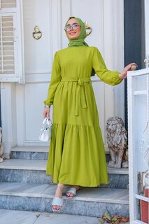 Женское платье с завязкой на талии Фисташково-зеленое Locco