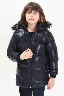 Темно-синяя куртка-пуховик для мальчика с шестигранным узором 15590 Bilen Kids
