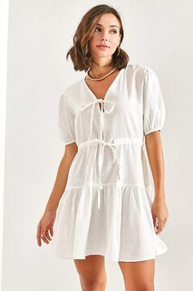 Женское платье с эластичными рукавами и завязками спереди SHADE, белый