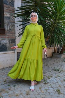 Женское платье со сборкой на талии Фисташково-зеленое Locco