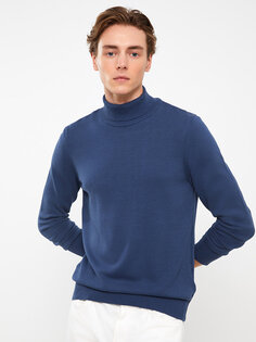 Мужской трикотажный свитер с высоким воротником и длинными рукавами LCWAIKIKI Basic, светло-темно-синий