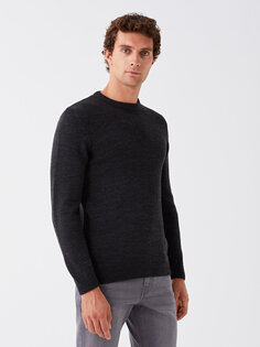 Мужской трикотажный свитер с круглым вырезом и длинными рукавами LCW Casual, антрацит меланж
