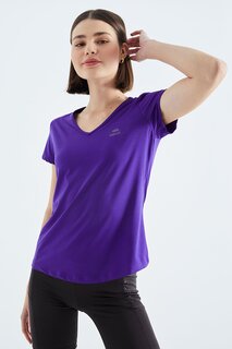 Темно-фиолетовая базовая женская футболка стандартного кроя с короткими рукавами и V-образным вырезом TOMMYLIFE