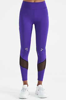 Темно-фиолетовые облегающие женские леггинсы с высокой талией и детальным принтом в сетку TOMMYLIFE