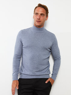 Мужской трикотажный свитер с длинным рукавом и полуводолазкой LCWAIKIKI Basic, синий меланж