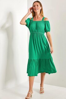 Женское расклешенное платье с воротником Мадонна на бретелях SHADE, зеленый