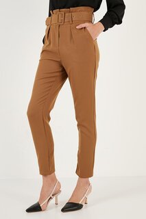 Тканевые брюки стандартного кроя с высокой талией и карманами на поясе 611PL04 Lela, горчично-желтый