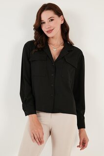 Тканая рубашка стандартного кроя с двумя карманами и V-образным вырезом 611GO00016 Lela, черный