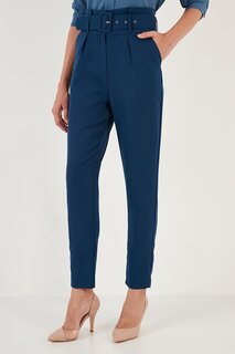 Тканевые брюки стандартного кроя с высокой талией и карманами на поясе 611PL04 Lela, темно-синий