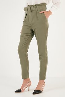 Тканевые брюки стандартного кроя с высокой талией и карманами на поясе 611PL04 Lela, оливковое