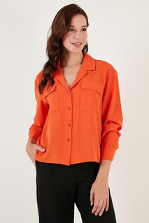 Тканая рубашка стандартного кроя с двумя карманами и V-образным вырезом 611GO00016 Lela, бледно-оранжевый