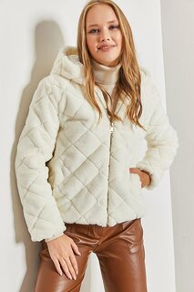 Женское стеганое плюшевое пальто с капюшоном SHADE, белый