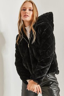 Женское стеганое плюшевое пальто с капюшоном SHADE, черный