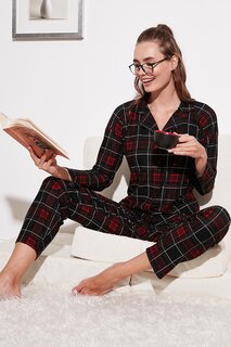 Тканый пижамный комплект с эластичным поясом и воротником рубашки с рисунком 6095660 Lela, светлый антрацит