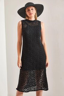 Женское трикотажное платье с квадратным узором SHADE, черный