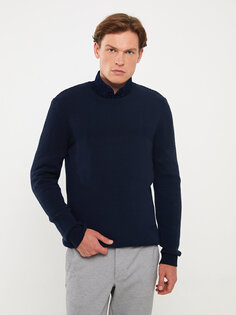 Мужской трикотажный свитер с круглым вырезом и длинными рукавами LCW ECO, темно-синий