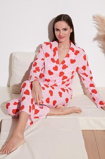 Тканый пижамный комплект с эластичным поясом и карманом на талии с рисунком и детальным воротником 6110116 Lela, розовый
