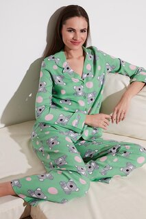 Тканый пижамный комплект с эластичным поясом и карманами с рисунком и воротником рубашки 611PT288 Lela, зеленый