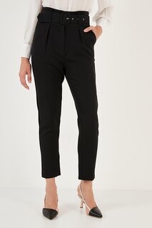 Тканевые брюки стандартного кроя с высокой талией и карманами на поясе 611PL04 Lela, черный