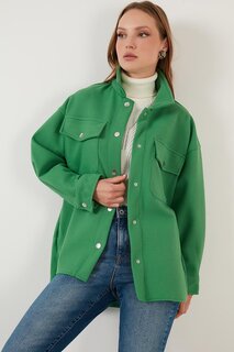 Толстая куртка-рубашка оверсайз с двумя карманами 42190778 Lela, зеленый