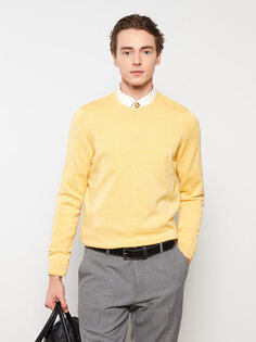 Мужской трикотажный свитер с круглым вырезом и длинными рукавами LCWAIKIKI Basic, матовый желтый