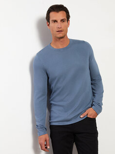 Мужской трикотажный свитер с круглым вырезом и длинными рукавами LCWAIKIKI Basic, синий меланж
