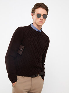 Мужской трикотажный свитер с круглым вырезом и длинными рукавами LCWAIKIKI Classic, темно коричневый