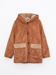 Замшевое пальто с капюшоном для мальчика LCW Kids