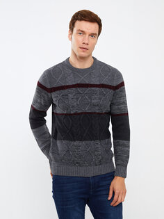 Мужской трикотажный свитер с круглым вырезом и длинными рукавами с цветными блоками LCWAIKIKI Classic, серый меланж