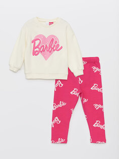 Толстовка для маленьких девочек с круглым вырезом и длинными рукавами с принтом Барби и спортивный костюм, комплект из 2 предметов LCW baby