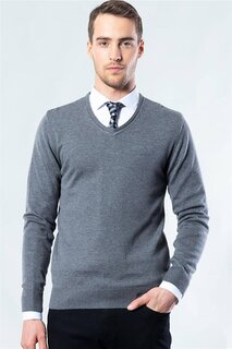 Мужской хлопковый серый свитер Slim Fit с v-образным вырезом TUDORS, серый