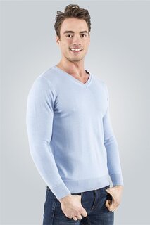 Мужской хлопковый синий свитер Slim Fit с v-образным вырезом TUDORS, синий