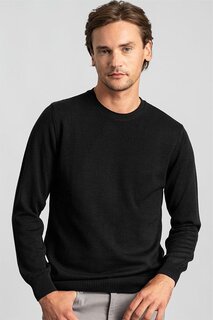 Мужской черный свитер Slim Fit с круглым вырезом TUDORS