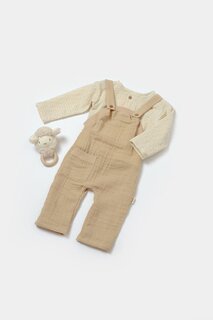 Муслиновая рубашка с длинными рукавами и комплект из салопета BabyCosy Organic Wear, темно-бежевый