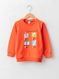 Толстовка для маленьких мальчиков с круглым вырезом и длинными рукавами с принтом LCW baby, темно-оранжевый