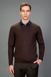 Мужской хлопковый коричневый свитер Slim Fit с v-образным вырезом TUDORS, коричневый