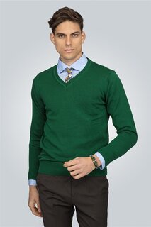 Мужской хлопковый зеленый свитер Slim Fit с v-образным вырезом TUDORS, зеленый