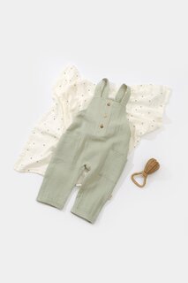 Муслиновый комбинезон с карманами BabyCosy Organic Wear, зеленый