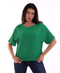 Зеленая женская футболка оверсайз из мятой ткани CALİMERA MODA