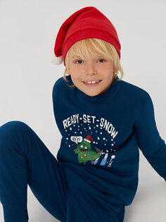 Толстовка для мальчика с длинными рукавами и круглым вырезом в рождественском стиле LCW Kids, темное масло
