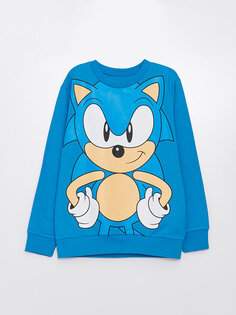 Толстовка для мальчика с длинными рукавами и круглым вырезом с принтом Sonic LCW Kids, синий