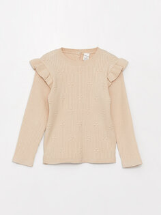 Мягкий текстурированный вязаный свитер с круглым вырезом для маленьких девочек LCW baby, бежевый